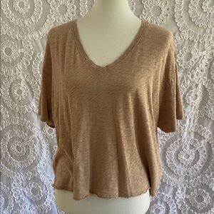 Hello Nite The Charlie Casual Tan Wood Smoke V-Neck Boyfriend T-Shirt Cotton